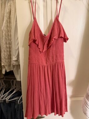 Ruffled V-Neck Spaghetti Strap Dress - Rose